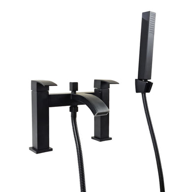 Bath Filler Tap Bathroom Modern Waterfall Black Square Mixer Bath Filler Tap Set