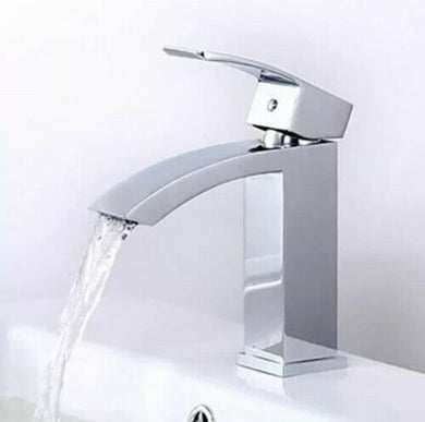 Basin Taps Hot&Cold Basin Tap Chrome Finish Cloakroom Tap Modern Basin Sink Tap Square Mixer