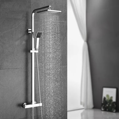 Bathroom Mixer Shower Set Twin Head Chrome Exposed Valve Square Set