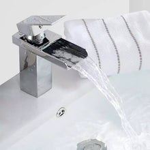 Load image into Gallery viewer, basin mixer taps Square Basin Tap Chrome Finish Waterfall Mixer Tap Brass Single Lever Modern
