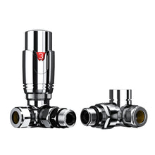 Load image into Gallery viewer, Radiator Valves Radiator Valves15mm Pair Chrome Thermostatic and Manual Control Corner Towel
