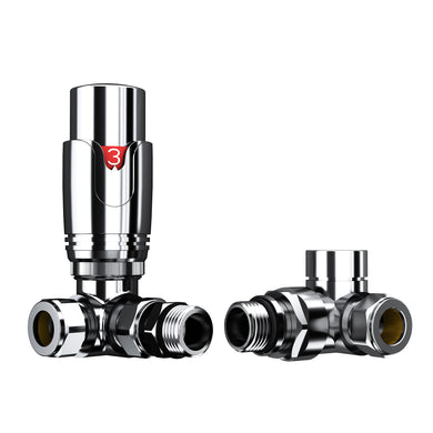 Radiator Valves Radiator Valves15mm Pair Chrome Thermostatic and Manual Control Corner Towel