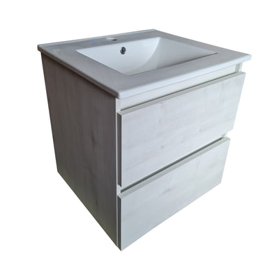 Wall Hung Vanity Unit 600mm Wall Hung Vanity Ceramic Sink Basin Unit 2 Drawer Cabinet Gray Finish