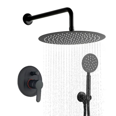 Concealed Rear Wall Black Matt Round Shower Set Mixer Round Head