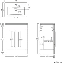 Load image into Gallery viewer, Vanity Unit Basin Sink 600 x 400mm Square Vanity Unit with Long Handles and Slim Edged Basin
