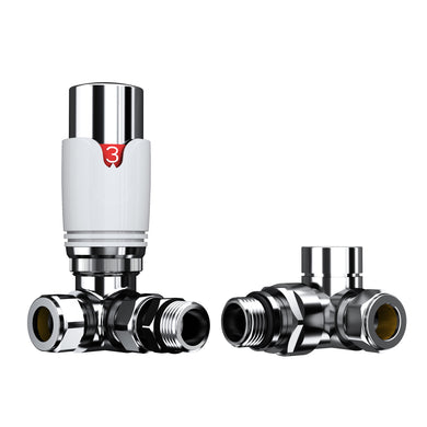 Chrome Thermostatic and Manual Control Corner Towel Radiator Valves15mm Pair