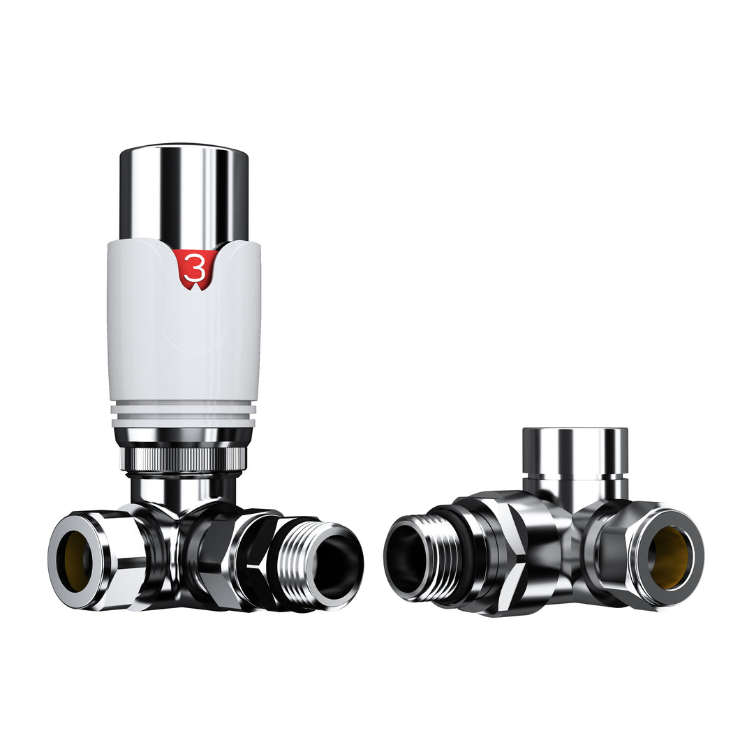 Chrome Thermostatic and Manual Control Corner Towel Radiator Valves15mm Pair
