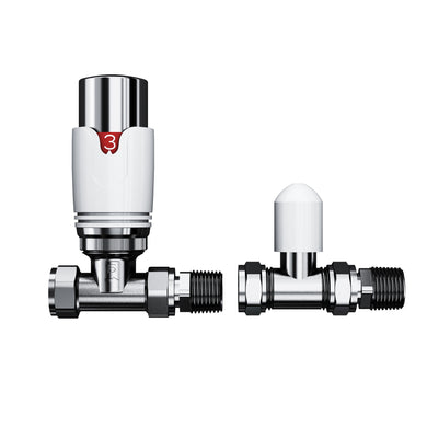 White Thermostatic Manual Control Corner Towel Radiator Valves15mm Pair Chrome White Thermostatic Manual Control Corner Towel Radiator Valves15mm Pair Chrome