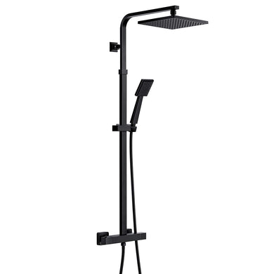 black shower mixer Square Matte Black Twin Head Exposed Valve Bathroom Thermostatic Mixer Shower Set