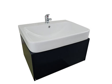 Wall Hung Vanity Unit 600mm Wall Hung Vanity Unit 1 Drawer Cabinet Black Finish