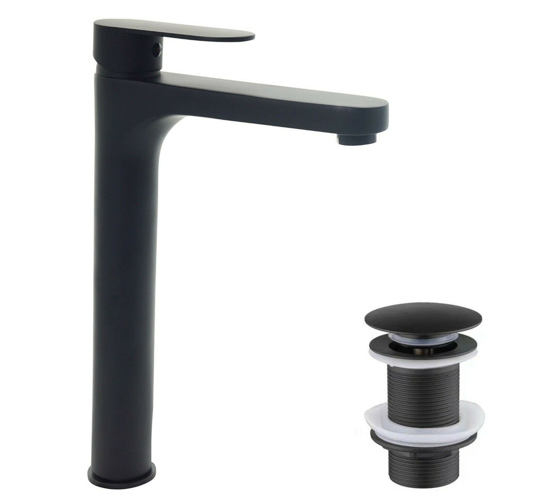 Basin Tall Tap TB+ Bathroom Tall Black Basin Sink Mixer Tap & Slotted Click Clack Set Offer